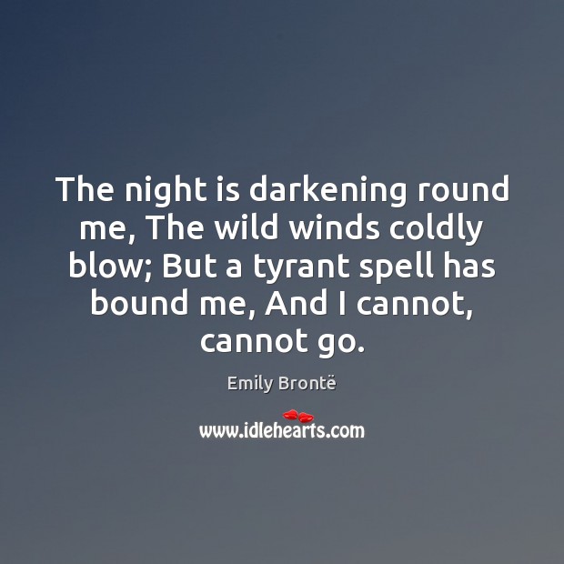 The night is darkening round me, The wild winds coldly blow; But Emily Brontë Picture Quote
