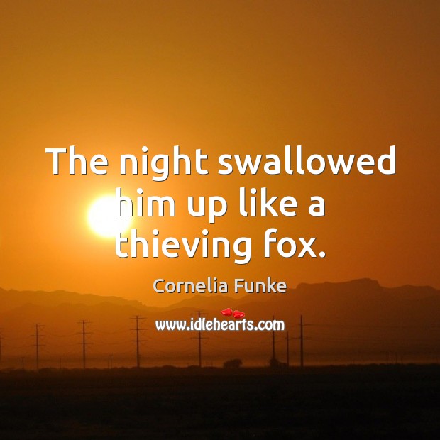 The night swallowed him up like a thieving fox. Cornelia Funke Picture Quote