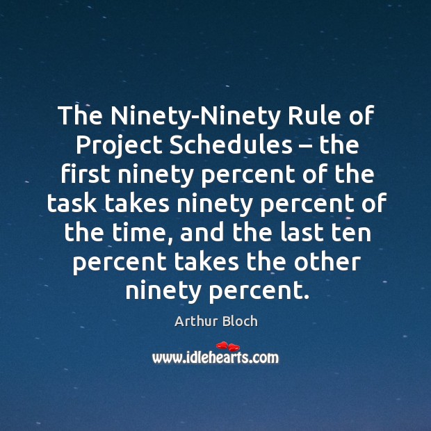The ninety-ninety rule of project schedules – the first ninety percent of the task Image