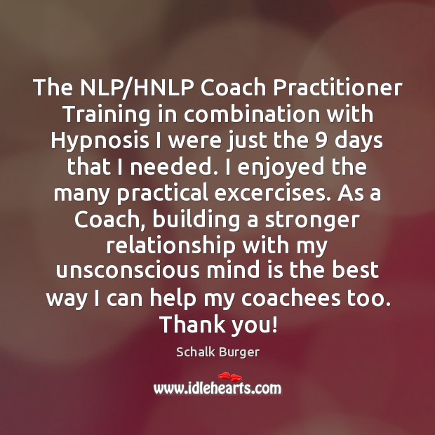 The NLP/HNLP Coach Practitioner Training in combination with Hypnosis I were Image