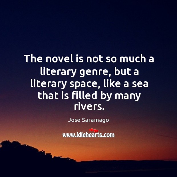 The novel is not so much a literary genre, but a literary space, like a sea that is filled by many rivers. Jose Saramago Picture Quote