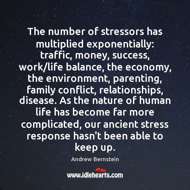 The number of stressors has multiplied exponentially: traffic, money, success, work/life Image