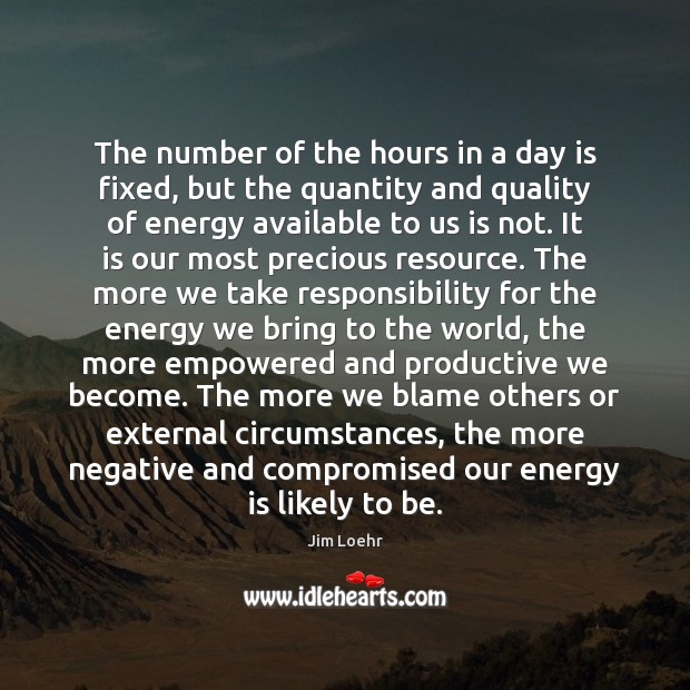The number of the hours in a day is fixed, but the Jim Loehr Picture Quote