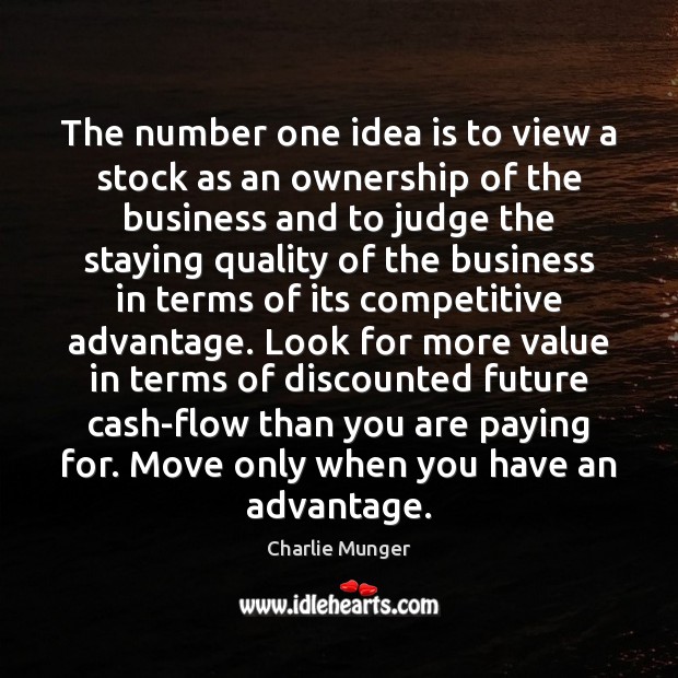 The number one idea is to view a stock as an ownership Charlie Munger Picture Quote