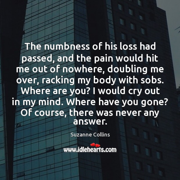 The numbness of his loss had passed, and the pain would hit Suzanne Collins Picture Quote