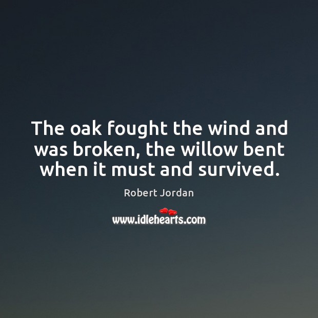 The oak fought the wind and was broken, the willow bent when it must and survived. Robert Jordan Picture Quote