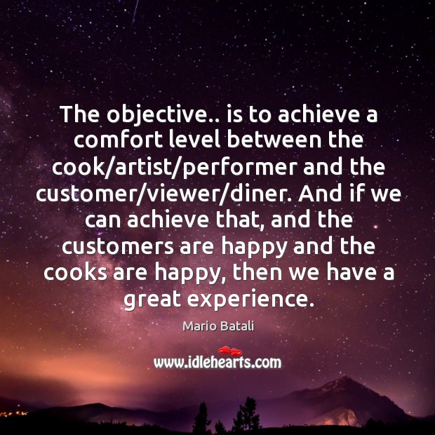 The objective.. is to achieve a comfort level between the cook/artist/ Mario Batali Picture Quote