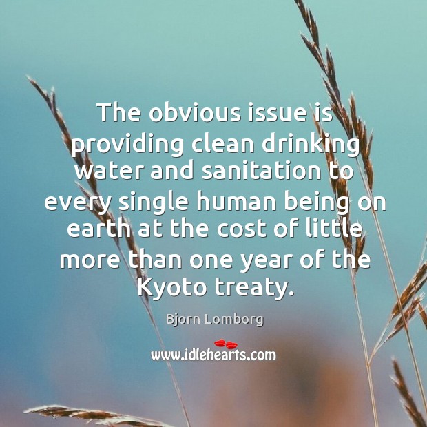 The obvious issue is providing clean drinking water and sanitation to every single human being Bjorn Lomborg Picture Quote