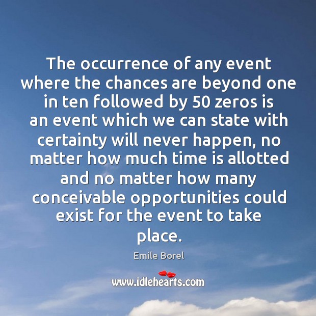 The occurrence of any event where the chances are beyond one in Emile Borel Picture Quote