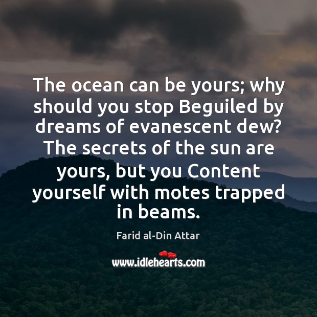 The ocean can be yours; why should you stop Beguiled by dreams Farid al-Din Attar Picture Quote