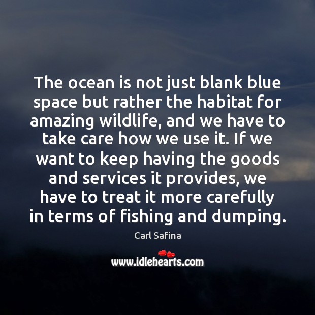 The ocean is not just blank blue space but rather the habitat Carl Safina Picture Quote