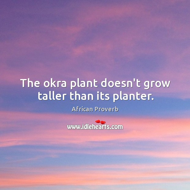 The okra plant doesn’t grow taller than its planter. African Proverbs Image