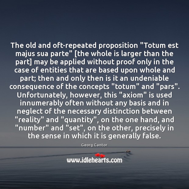 The old and oft-repeated proposition “Totum est majus sua parte” [the whole Georg Cantor Picture Quote