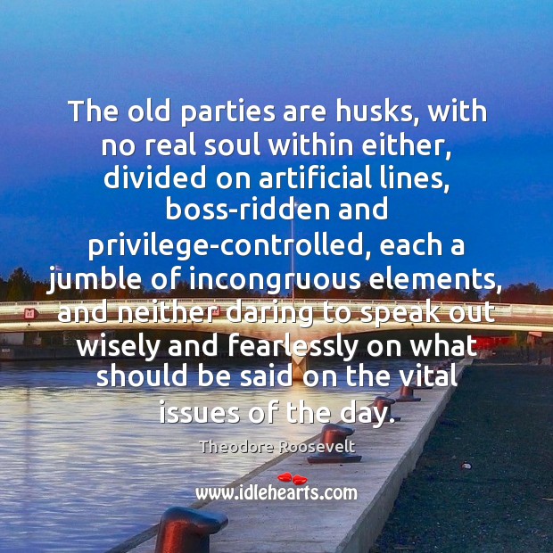 The old parties are husks, with no real soul within either, divided Theodore Roosevelt Picture Quote