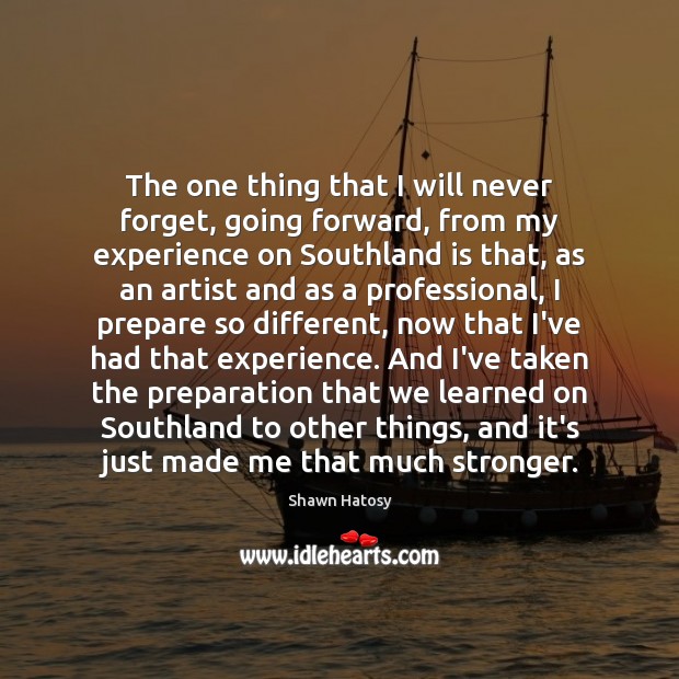 The one thing that I will never forget, going forward, from my Shawn Hatosy Picture Quote