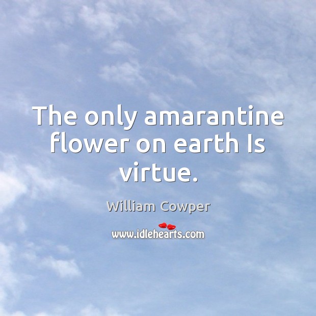 The only amarantine flower on earth Is virtue. William Cowper Picture Quote