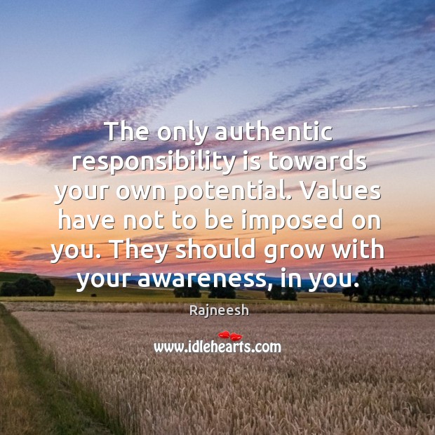 The only authentic responsibility is towards your own potential. Values have not Responsibility Quotes Image
