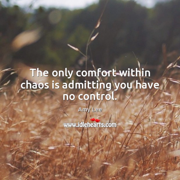 The only comfort within chaos is admitting you have no control. Amy Lee Picture Quote