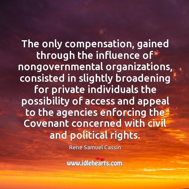 The only compensation, gained through the influence of nongovernmental organizations Rene Samuel Cassin Picture Quote