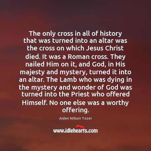 The only cross in all of history that was turned into an Aiden Wilson Tozer Picture Quote
