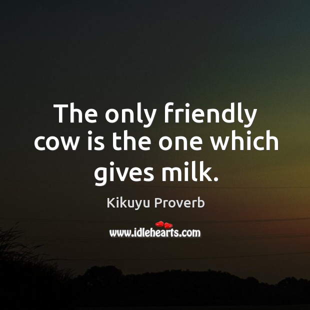 The only friendly cow is the one which gives milk. Kikuyu Proverbs Image