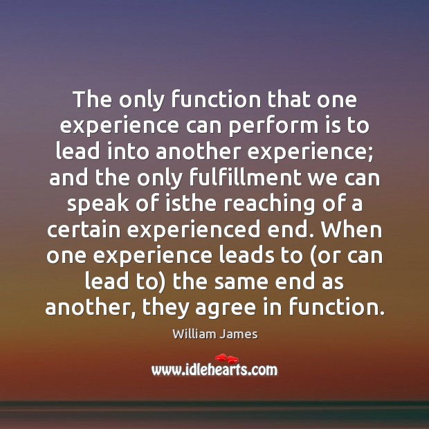The only function that one experience can perform is to lead into William James Picture Quote