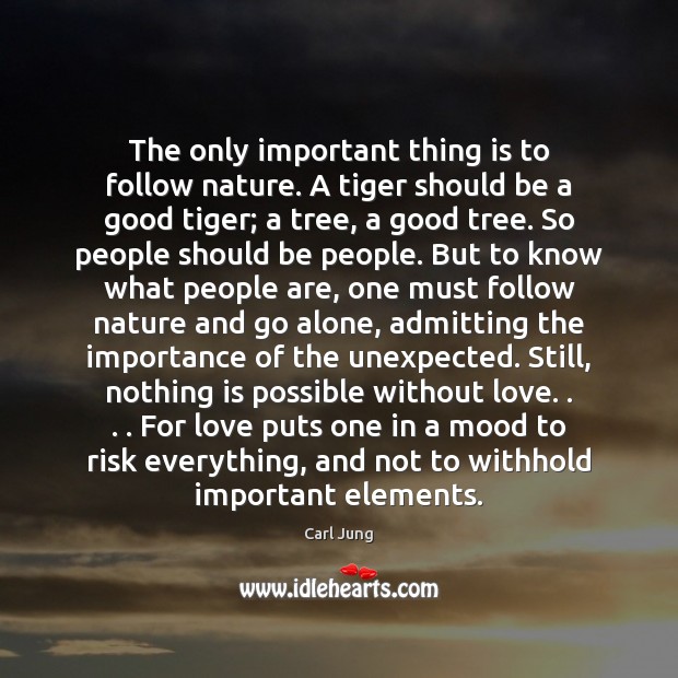 The only important thing is to follow nature. A tiger should be Carl Jung Picture Quote