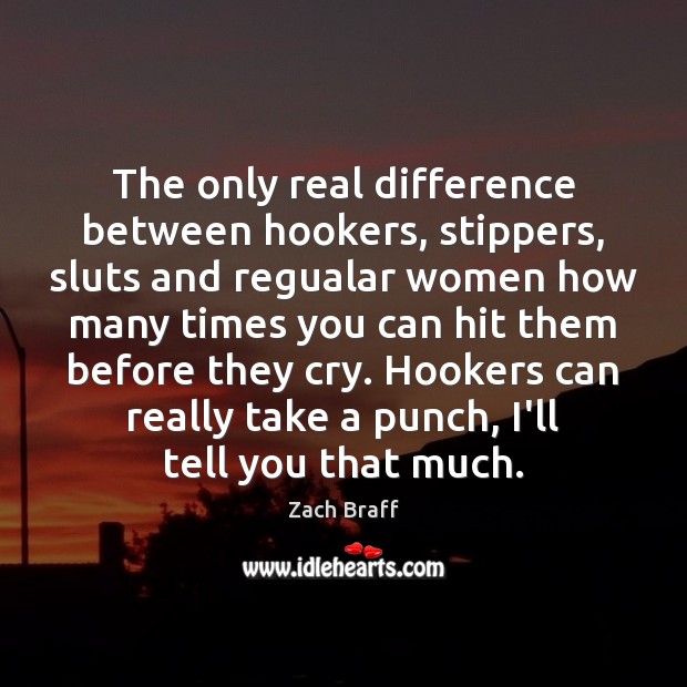 The only real difference between hookers, stippers, sluts and regualar women how Zach Braff Picture Quote