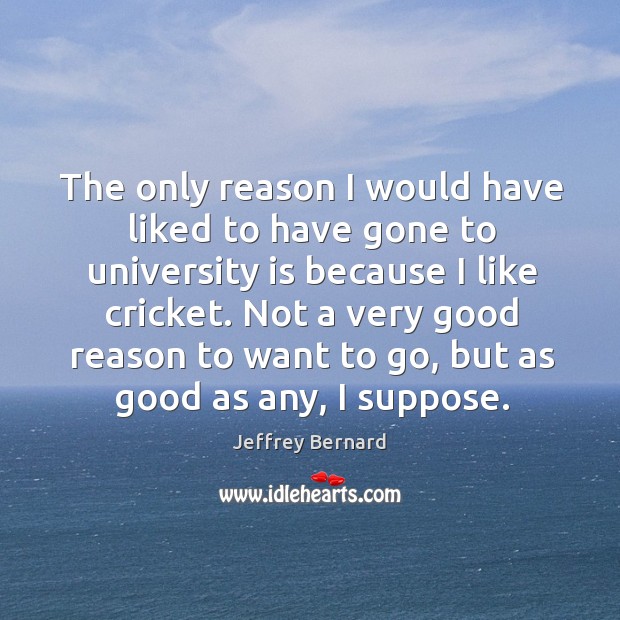 The only reason I would have liked to have gone to university is because I like cricket. Jeffrey Bernard Picture Quote