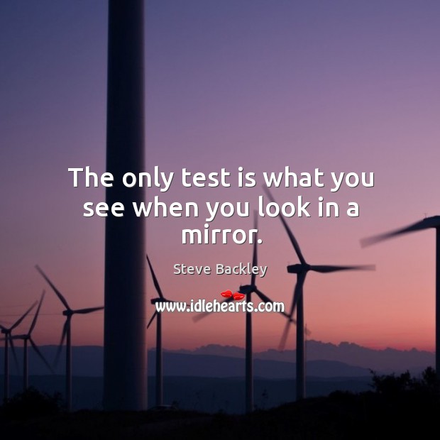 The only test is what you see when you look in a mirror. Steve Backley Picture Quote