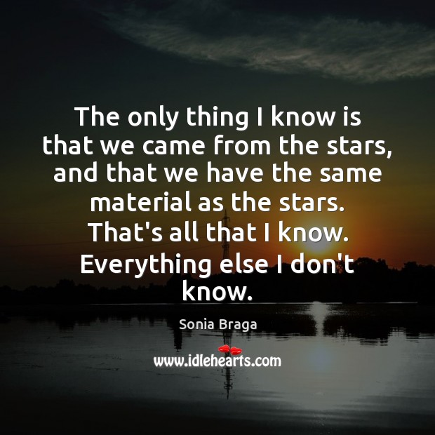 The only thing I know is that we came from the stars, Sonia Braga Picture Quote