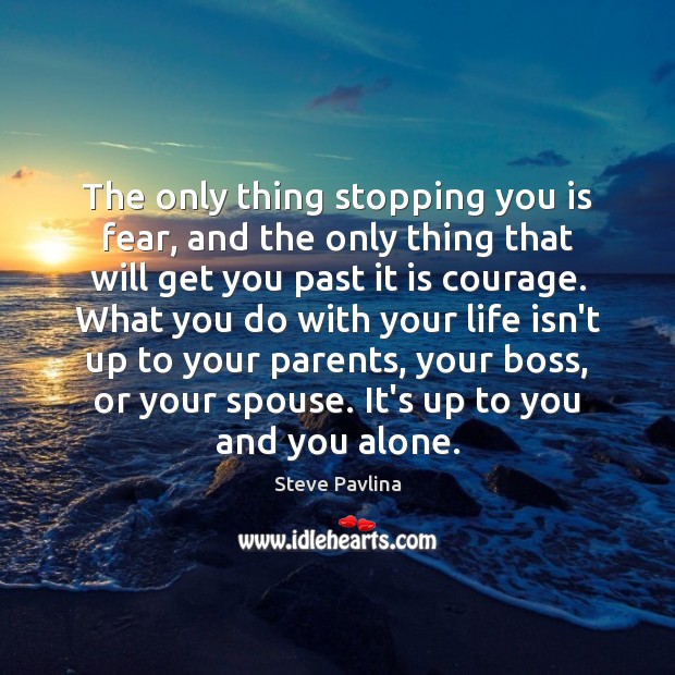 The only thing stopping you is fear, and the only thing that Steve Pavlina Picture Quote
