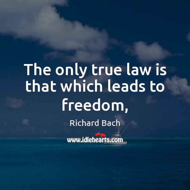 The only true law is that which leads to freedom, Richard Bach Picture Quote