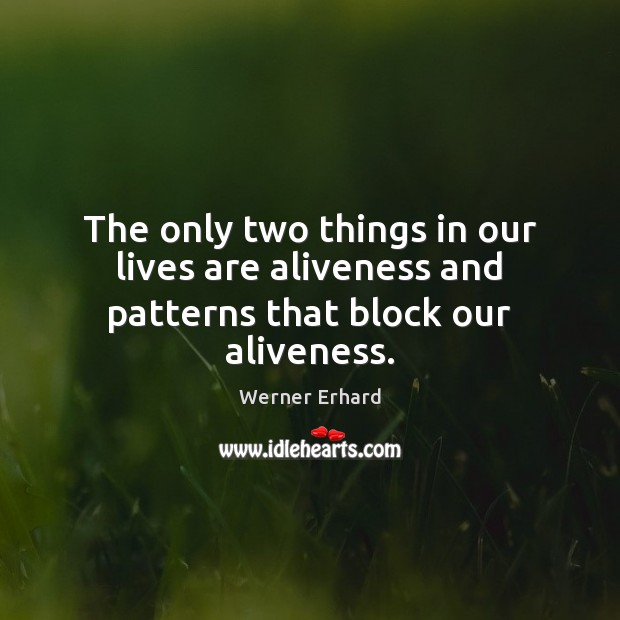 The only two things in our lives are aliveness and patterns that block our aliveness. Werner Erhard Picture Quote