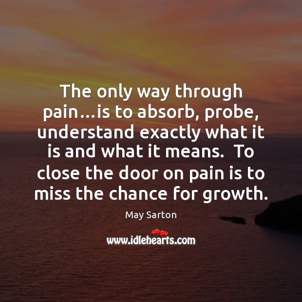 The only way through pain…is to absorb, probe, understand exactly what May Sarton Picture Quote
