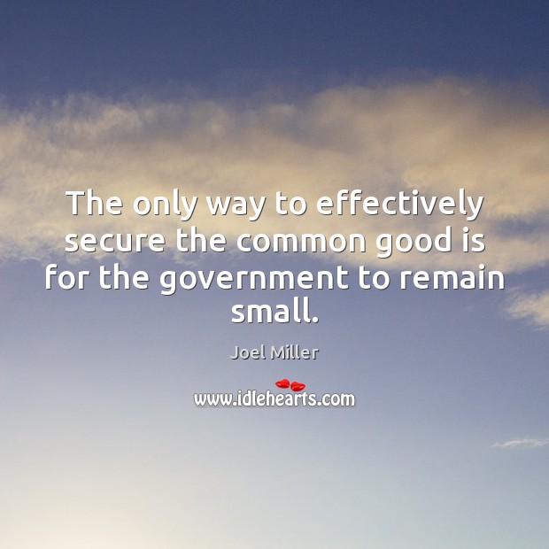 The only way to effectively secure the common good is for the government to remain small. Joel Miller Picture Quote