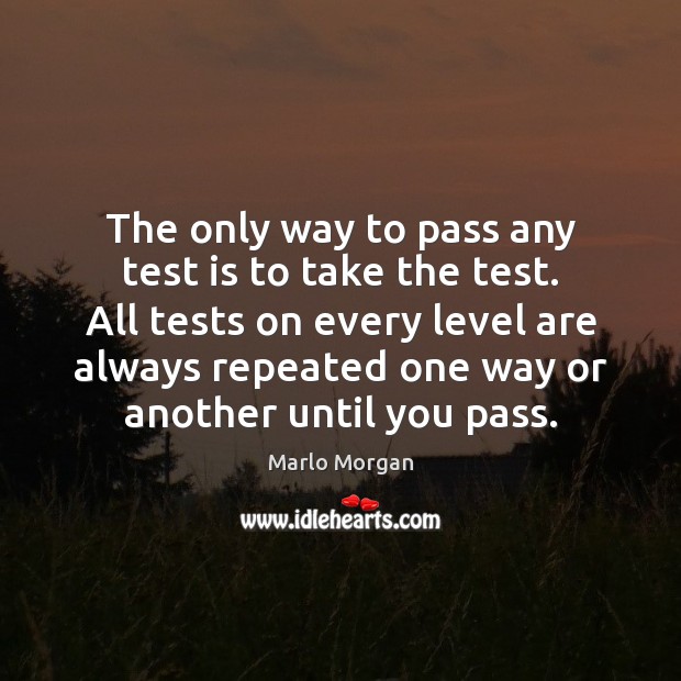 The only way to pass any test is to take the test. Marlo Morgan Picture Quote