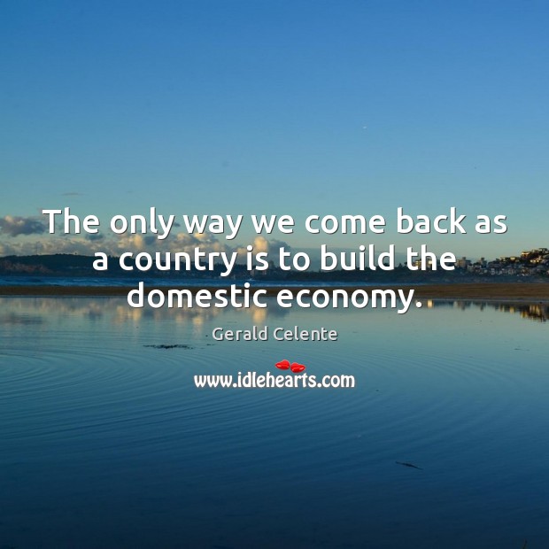 The only way we come back as a country is to build the domestic economy. Gerald Celente Picture Quote