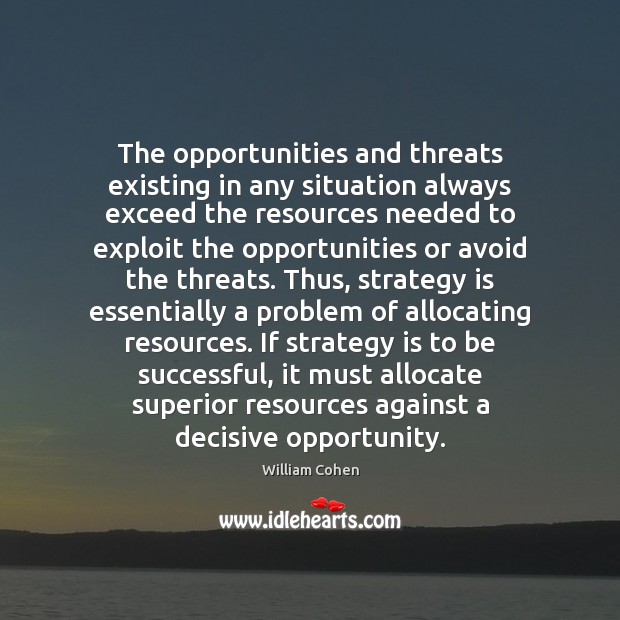 The opportunities and threats existing in any situation always exceed the resources Image