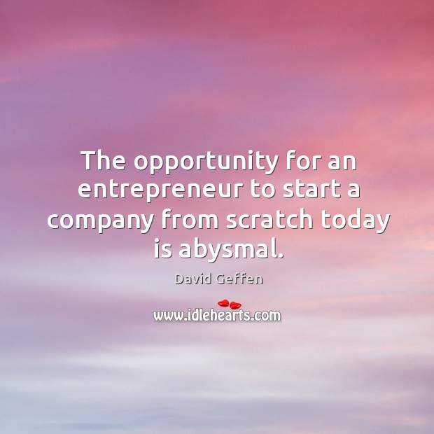 The opportunity for an entrepreneur to start a company from scratch today is abysmal. David Geffen Picture Quote