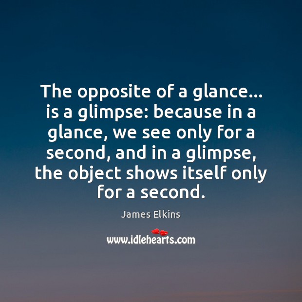 The opposite of a glance… is a glimpse: because in a glance, James Elkins Picture Quote