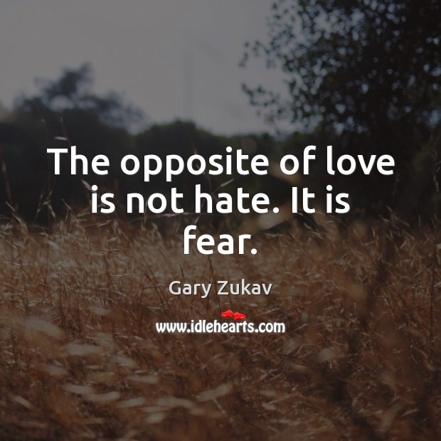 The opposite of love is not hate. It is fear. Gary Zukav Picture Quote