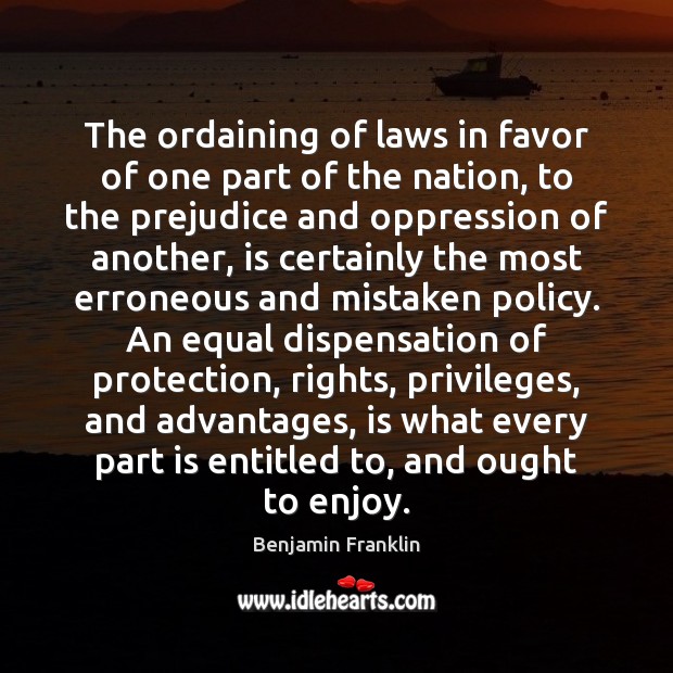 The ordaining of laws in favor of one part of the nation, Image