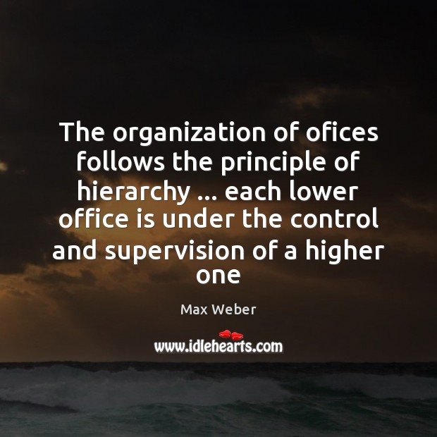 The organization of ofices follows the principle of hierarchy … each lower office Max Weber Picture Quote