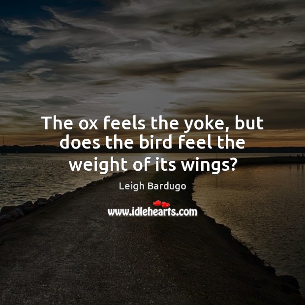 The ox feels the yoke, but does the bird feel the weight of its wings? Leigh Bardugo Picture Quote