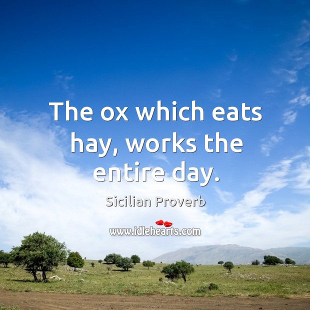 The ox which eats hay, works the entire day. Sicilian Proverbs Image