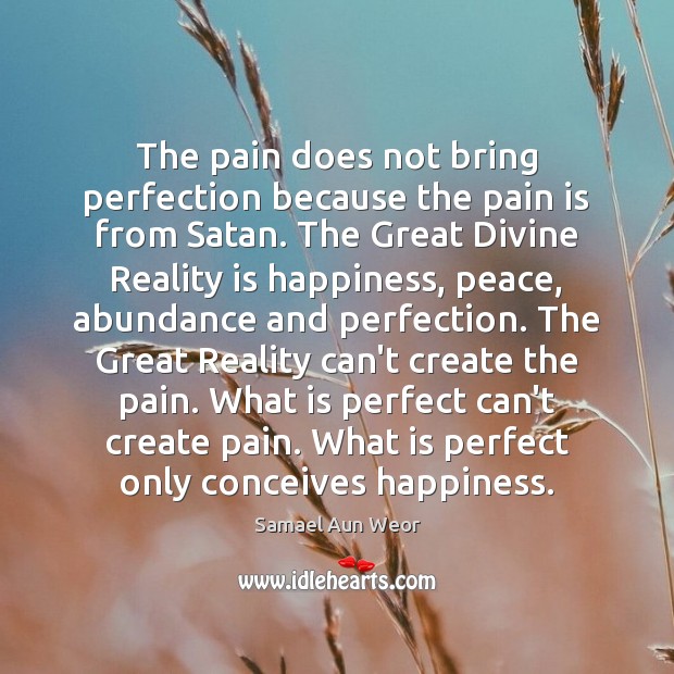 The pain does not bring perfection because the pain is from Satan. Samael Aun Weor Picture Quote