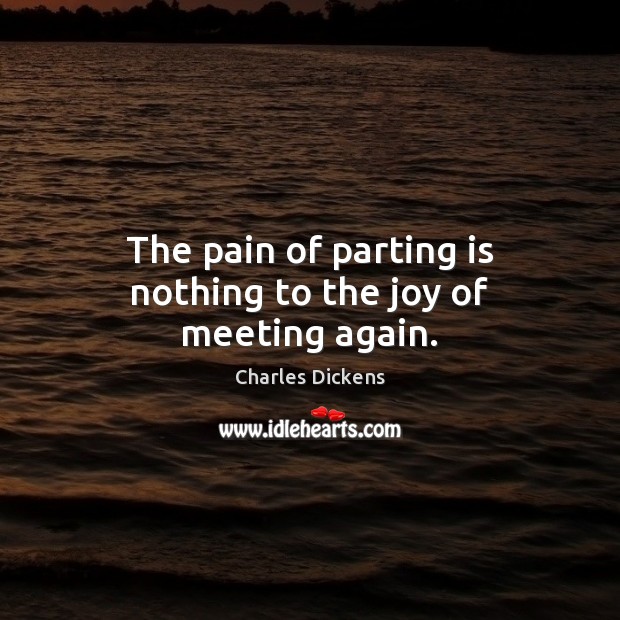 The pain of parting is nothing to the joy of meeting again. Charles Dickens Picture Quote