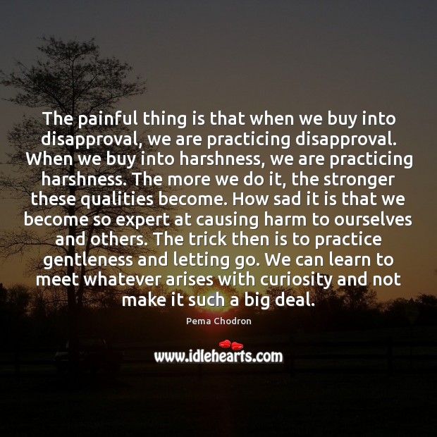The painful thing is that when we buy into disapproval, we are Pema Chodron Picture Quote