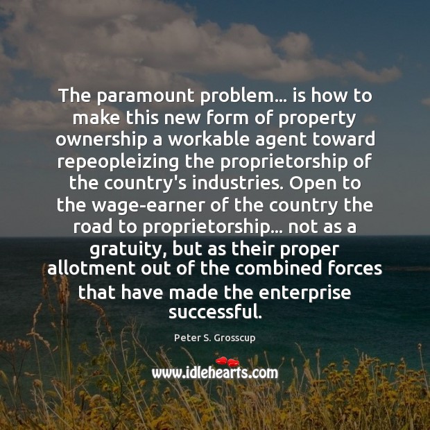 The paramount problem… is how to make this new form of property Peter S. Grosscup Picture Quote